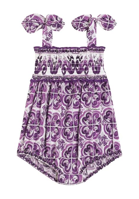 Romper with Purple Maiolica Print DOLCE & GABBANA KIDS | L21O84-G7EX8I03TN